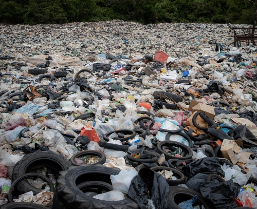 Landfill site full of recycling
